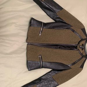 Green and faux leather blazer jacket